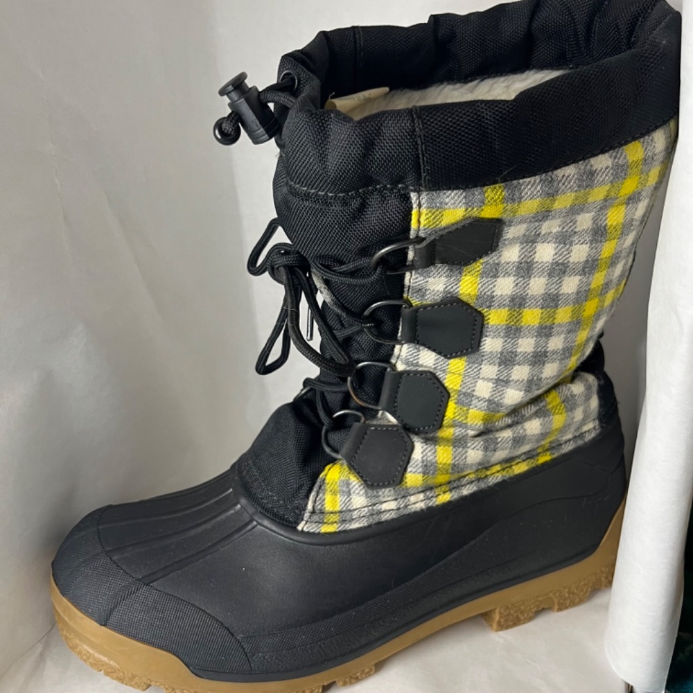 J Crew Womens Snow Boots Black Yellow Gray Plaid Shearling Lining Classic Size 9 - Picture 6 of 11